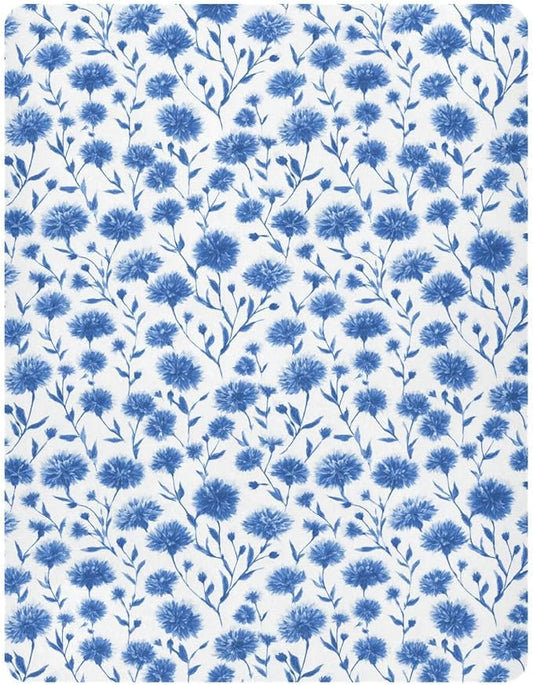 Ink Blue Cornflower Crib Sheets Standard Crib Toddler Mattresses Cover Fitted Baby Bed Sheet Breathable Crib Mattress Sheet for Girls Boys 52" x 28"x5''