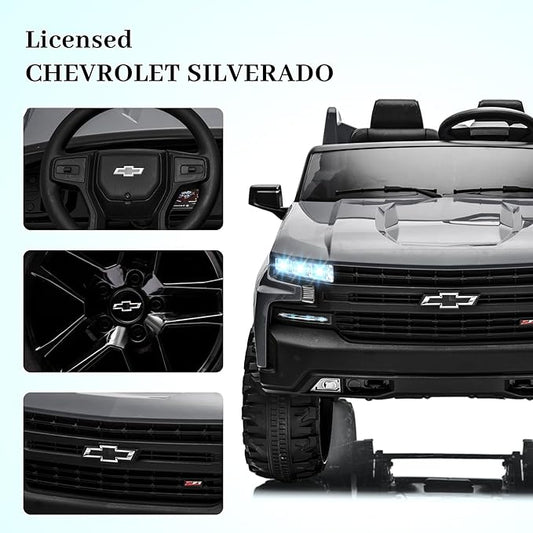 GarveeLife 24V 2-Seater Truck Licensed Chevrolet Silverado Ride On Car Kids Toy, Electric Vehicle Car for Toddlers with Parent Remote Control, Gray