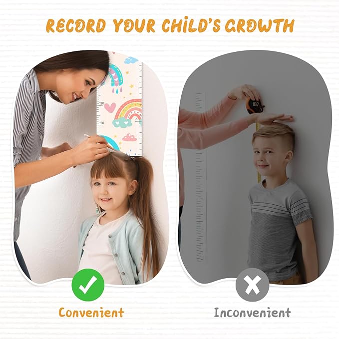 Woodemon Personalized Name Height Chart for Kids, Rainbow Height Measurement for Wall, Child Height Measure Wall Chart Bedroom Nursery Wall Decoration, Playroom Essentials, Children's Day Gifts