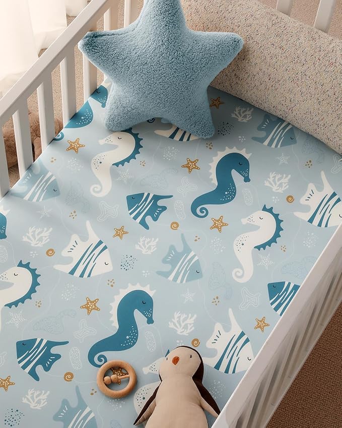 Yoofoss Baby Pack and Play Sheets 2 Pack for Boys and Girls - 38x26 Mini Crib Sheets Fitted Neutral Compatible with Graco Pack n Play Mattress,Ultra Soft Breathable Microfiber Underwater World