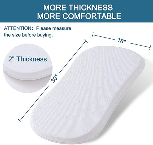 Baby Bassinet Mattress Pad, 30" x 18" x 2" Dual Sided Gel Memory Foam Mattress with Breathable Removable Soft Cover Fit for Halo Bassinest Swivel/Luxe/Glide/Flex/Premiere Series Sleeper