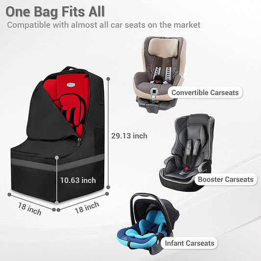 ProFaster Car Seat Travel Bag - Padded, Comfortable, Durable, Roomy Gate Check Carseat Cover Backpack Fits 3-in-1,Convertible, Booster & Infant Car Seats for Airplane, Airport, Gray