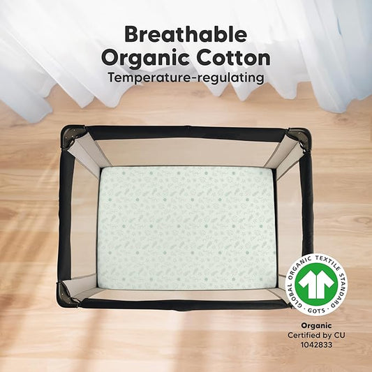2-Pack Mini Crib Sheets Fitted - 38x26 Pack N Play Sheets for Pack and Play Mattress, Organic Cotton, Soft & Breathable Playard Bedding, Neutral Mini Toddler Bed Cover for Boys, Girls (Tropic Oasis)