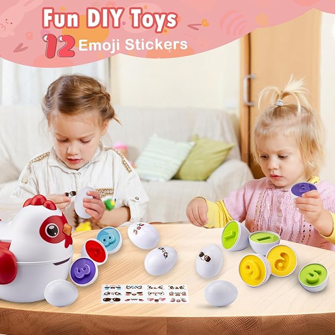 Easter Egg Matching Game for Toddlers - Educational Color & Shape Recognition Toy, 12-Piece Set | Easter Basket Stuffers for Kids