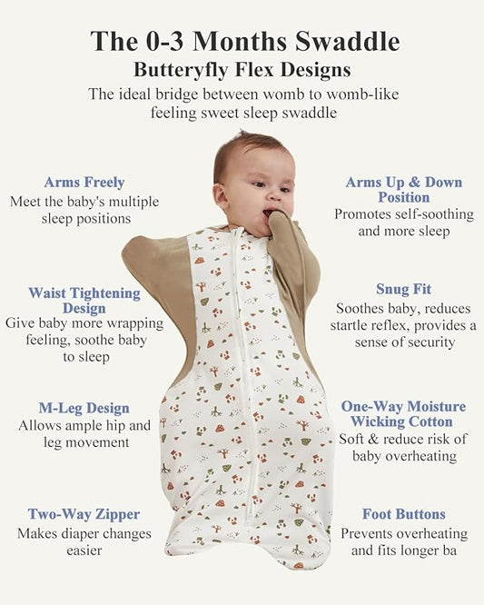 Swaddle for Newborns, Baby Swaddles 0-3 Months 5-13lb, Arms Up Swaddle 0-3 Months Newborn with Moisture-Wicking Fabric, Promotes Healthy Hip Development, 2-Way Zipper , 1Pack(Bear and the forest)