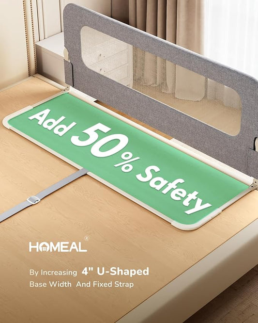 HOMEAL Bed Rail for Toddlers - 59"x24" Extra Long Foldable Toddler Bed Rails for King, Queen, Twin, Full, Double Bed - Breathable Guard Rail for Toddlers with U-Shape Base, Grey