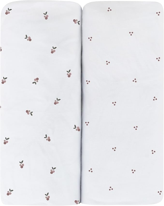 Ely's & Co. Patent Pending Waterproof Changing Pad Cover Sheets, 100% Cotton with Waterproof Lining – 2 Pack Fitted Cradle Sheet Set, Berry and Cluster Dot (Lavender) 34” x 17”