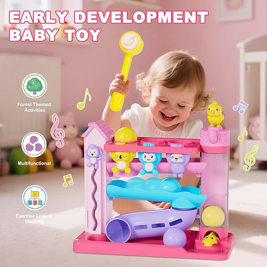 Toddler Musical Toys for 1+ Years Old Girls,Fine Motor Skills Developmental Baby Toy 12-18-24+ Months,Bilingual Toddler Learning Ball Drop Toy,Infant Birthday Gifts Toys for 1 2 Year Old Girl(Pink)