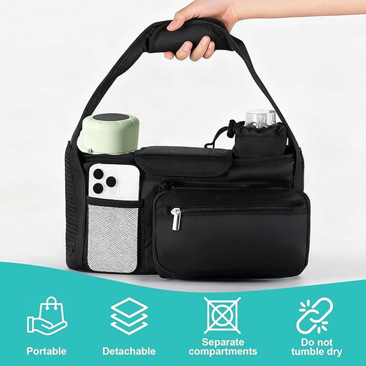 eutopic Universal Stroller Organizer with Insulated Cup Holder Detachable Phone Bag & Shoulder Strap, Bag Caddy Fits for Stroller like Uppababy, Baby Jogger, Britax, BOB, Umbrella & Pet Stroller