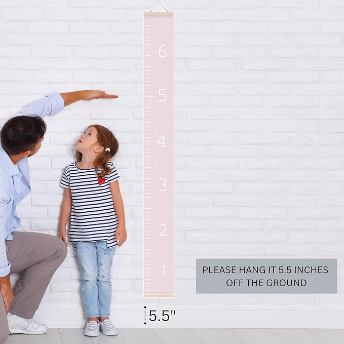 Morxy Canvas Growth Chart for Kids - Unisex Kids Room Wall Decor - Measuring Height Chart- Wall Tape with Height Chart for Kids (Canvas, Plain Pink)