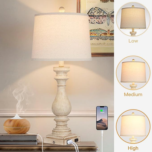Cinkeda 29" Tall Table Lamp for Living Room Set of 2,Farmhouse Nightstand Bedside Lamps with USB C+A Ports & AC Outlet,3-Way Dimmable Touch Control Desk Lamp for Bedroom,Color 1