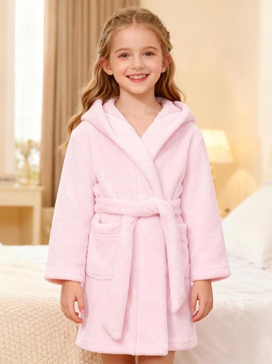 SANGTREE Boys Girls Robe Fleece Hooded Soft Toddler Bathrobe Cute Boys Bathrobe Fuzzy Plush Robes for Kids, 2-12 Years