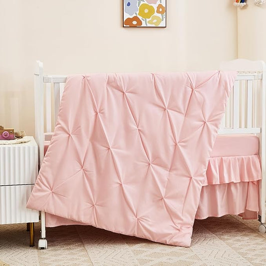 3-Piece Pink Crib Bedding Set for Girls - Ultra Soft & Skin Friendly Baby Girl Bedding Crib Set Includes Crib Comforter, Sheet & Skirt (Light Pink)