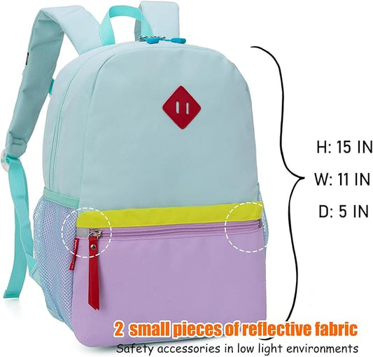 HawLander Little Kids Backpack for Boys or Girls, Toddler School Bag Fits 3 to 6 years old, Light Green, 15 Inch