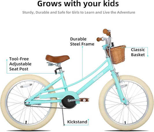 JOYSTAR Girls Bike for 2-12 Years Old Toddlers and Kids, 12" 14" 16" 18“ 20" Retro Style Kids Bike with Training Wheels, 18 20 Inch Children Bicycle with Kickstand