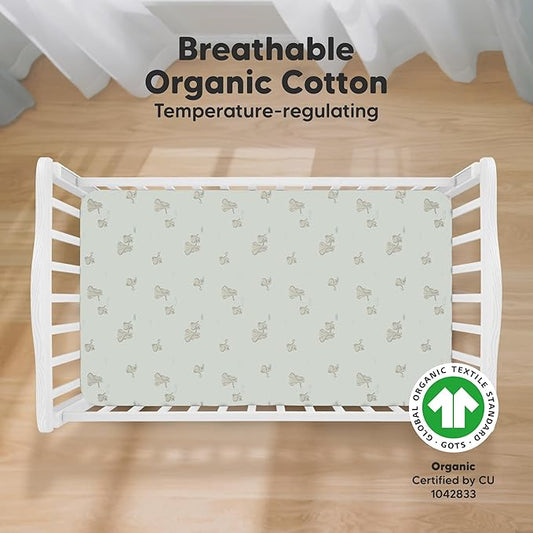 KeaBabies 2-Pack Organic Crib Sheets for Boys, Girls - 52x28 Fitted Crib Mattress Sheet Neutral, Breathable Jersey Cotton Cover for Baby Bed, Toddler Mattress, Soft & Cute Prints (Elly)