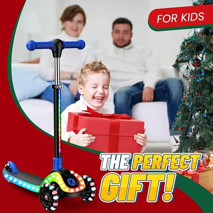 2-in-1 Adjustable Kick Scooter for Kids 3-5 (Suitable 3-12 Years),5-Level Handlebar & Removable Seat, LED Light-Up Wheels, Wide Deck, Foldable Design for Indoor/Outdoor Use - Girls & Boys