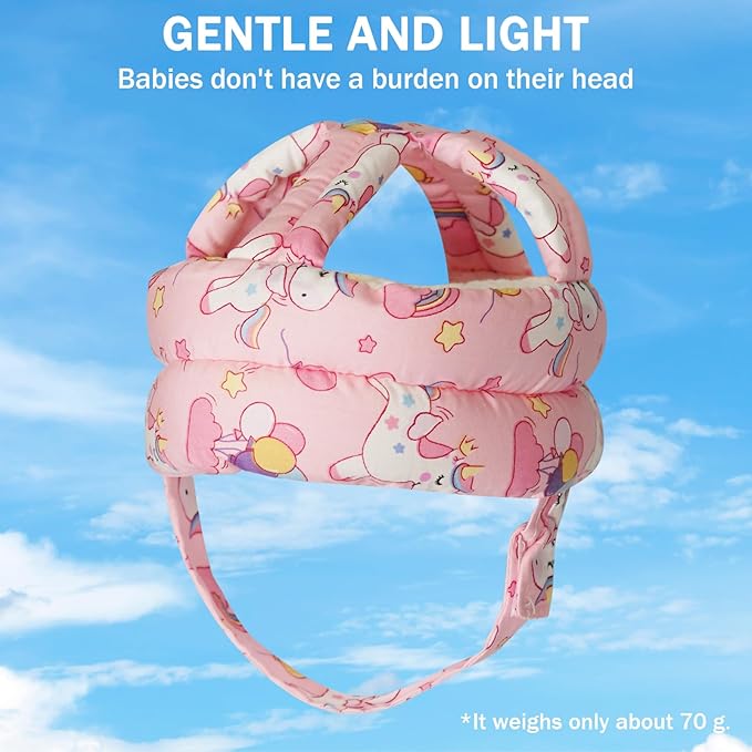Baby Head Protector Baby Helmet for Crawling Walking, No Bumps Safety Head Adjustable Protective Cap for Walking, Playing (Unicorn)