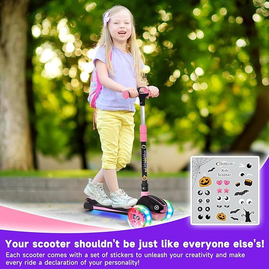 Nattork Kids Scooter for Age 3-8, Toddler Scooter with 4 Adjustable Height for Boys & Girls, Light Up 3-Wheels Foldable Kick Scooter, Lean to Steer, 120LB Weight Capacity