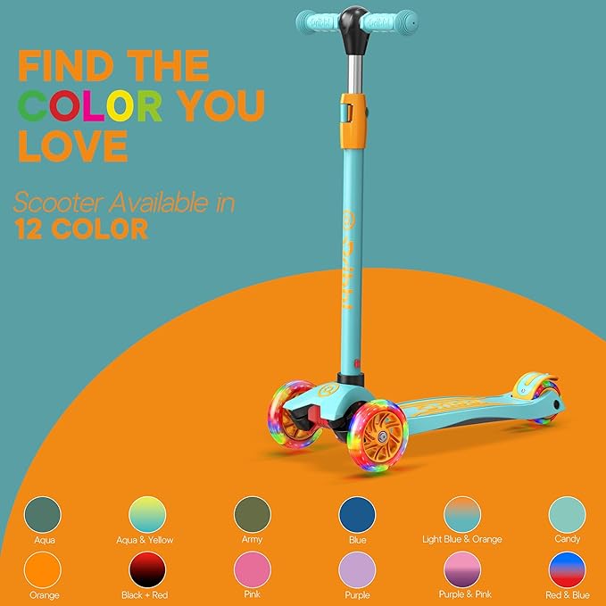 Dribbl 3-Wheel Kids Scooter - Lean-to-Steer Technology, Adjustable Height Handlebar, Wide Deck, Scooter for Boys & Girls Ages 3+, Child Safety Approved, Support Riders Up To 165 lbs, Light Blue/Orange
