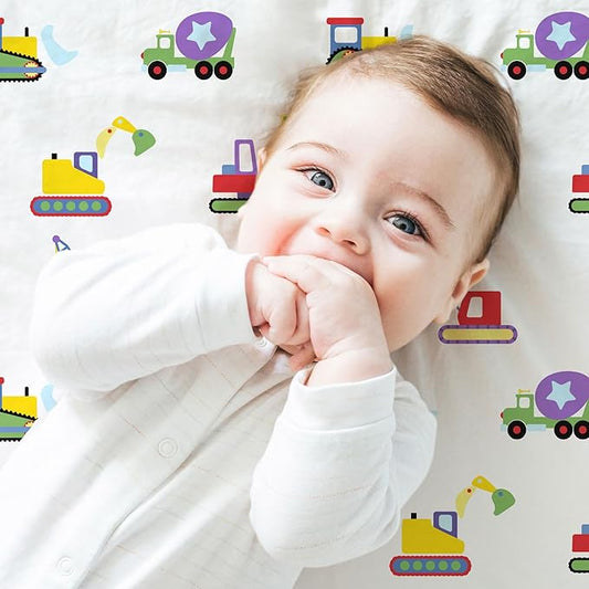 Wildkin Kids 100% Microfiber Crib Sheet – Soft, Breathable Fitted Sheet - Under Construction