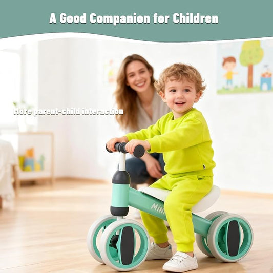 SIMATE Balance Bike Toys for 1 Year Old Boys Girls, 12-24 Month Toddler Ride on Toys, 4 Silent Wheels & Soft Seat, First Birthday Gifts for Baby Girls Boys