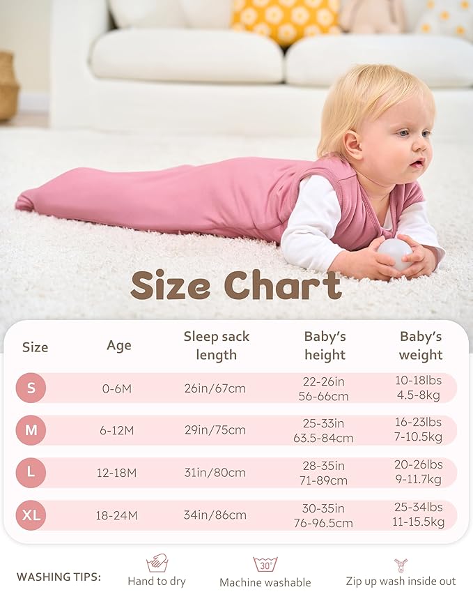 Rayon Made from Bamboo Baby Sleep Sack 0-6 Months, 1.0 Tog Baby Wearable Blanket, Soft Sleeping Bag for Newborn Infant Babies with 2-Way Zipper 1 Pack (Small) Solid Pink