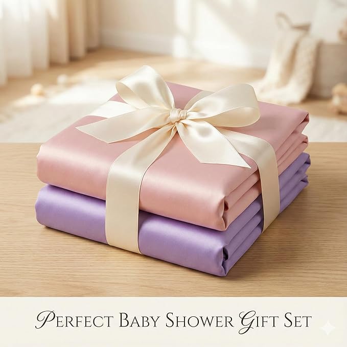 Pro Goleem Satin Mini Crib Sheets 2 Pack, Pink & Purple Silky Soft Fitted Sheet for Baby Hair Protection, 38"x24"x5" Breathable Mattress Cover Compatible with Pack n Play & Portable Crib