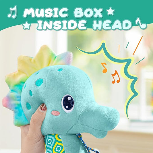 Baby Toys 0 to 12 Months, Musical Stuffed Animal Activity Soft Toys with Multi-Sensory Crinkle, Rattle and Textures, Infant Tummy Time Toys for Newborn Boys, Seahorse, Blue