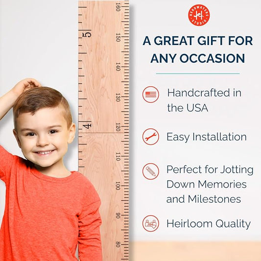 HEADWATERS STUDIO Wooden Growth Chart for Wall - Size Height Chart for Kids, Growth Measuring Board and Kids Height Wall Chart, Growth Chart for Kids, Height Chart for Wall - Natural (63"x6.7")