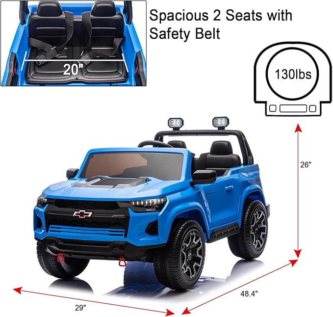 POSTACK Official License Chevrolet Ride on Car, 24V Battery Powered Kids Ride On Toy Car, 4 Wheeler Ride on UTV with Remote Control, LED Bright Lights and Music Play, Gifts for Boys and Girls, Blue