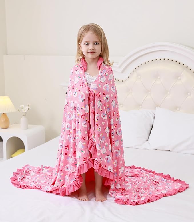 Premium Baby Blankets, Soft Viscose from Bamboo Blanket for Girls, Nursery Crib Bedding Quilt for Newborn and Toddler, Ruffle Blanket Cooling for Hot Sleepers, 50''x50'' Beautiful Swan