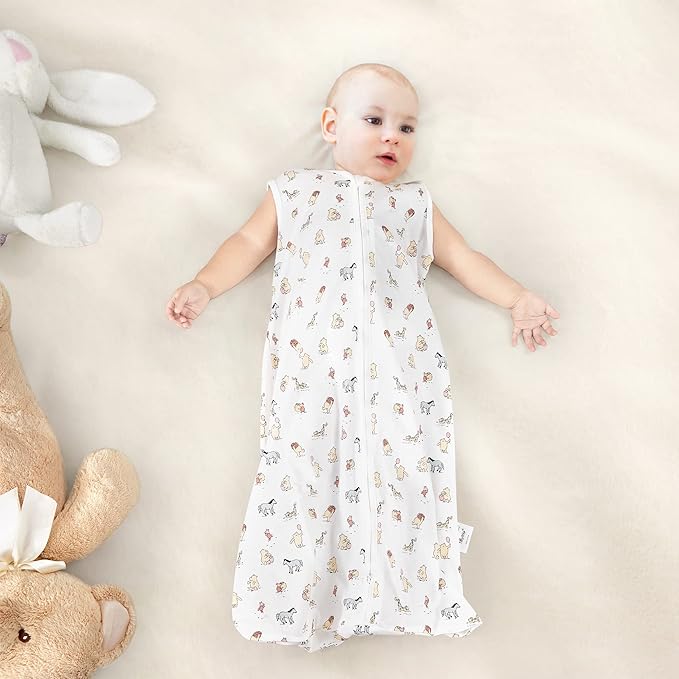 TILLYOU 2 Pack Infant Sleep Sack 0-6 Months 100% Cotton Wearable Blanket 0.5 TOG Sleeveless Summer Sleep Sacks with 2-Way Zipper, Bear Forest & Grey