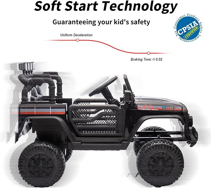 4WD Kids Ride on Car Truck, 12V 7Ah Kids Electric Vehicles Car Ride on Toy for Toddlers 3-5 with Remote Control - Black