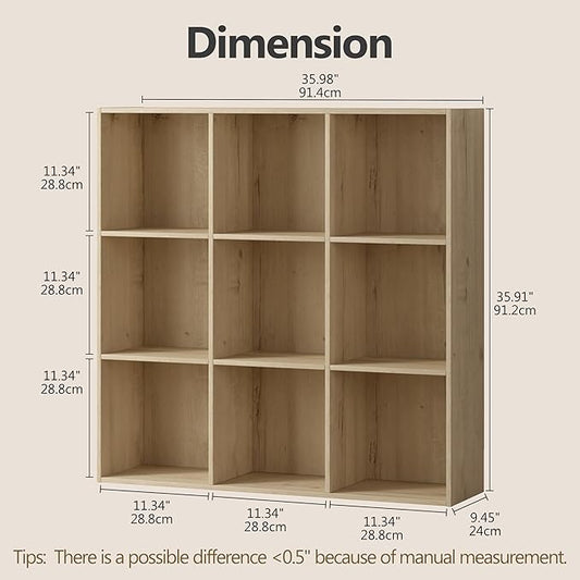 Jpiziso 9 Cube Storage Organizer, Wooden Cube Shelves with Closed Back Panel, Reversible Bookcase, Cubes Closet Organizer for Home, Living Room, Kids Room, Office, Bedroom, Study, Hallway