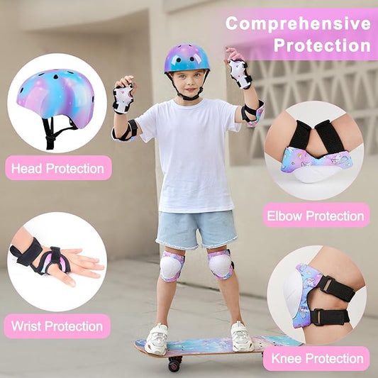 FIODAY Kids Helmet Knee Pads for Kids Unicorn Knee and Elbow Pads Wrist Guards Adjustable Protective Gear Set for Girls Boys Sports Skateboard Inline Skating Scooter