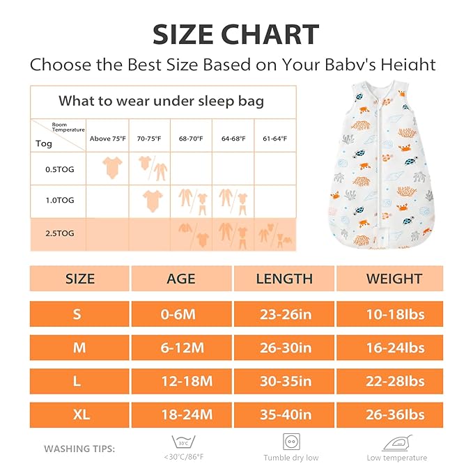Mosebears Sleep Sack Baby Winter Wearable Blanket with 2-Way Zipper,2.5 TOG Cotton Sleep Sack Unisex (Ocean Animal, 6-12 Months)