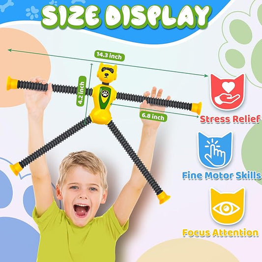 Valentines Day Gift for Boys Robot Dog Sensory Pop Tube for Toddler Kid 4PC Travel Toys Airplane Car Toy Activities Autistic Road Trip Suction Tube for Boys 3 - 8 ADHD Autism