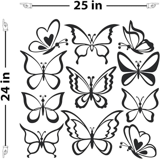 The Decal Guru Butterfly Wall Art Vinyl Stickers DIY Nursery or Girls Room Decor Peel and Stick Butterflies Decals (Black, 24x25 inches)
