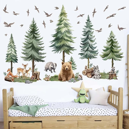 Woodland Animal Wall Decals for Baby: Removable Peel and Stick Vinyl Wall Stickers for Nursery Room Kids Bedroom