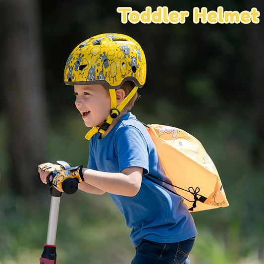 Toddler Bike Helmet with Gloves and Backpack Set, 3 Sizes for Baby Infant to Kids Ages 1-3 3-5 5-8+, Adjustable Boys Girls Bike Helmet for Bicycle/Scooter/Skateboard/Roller Skate