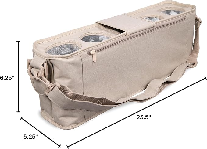 WONDERFOLD Universal Parent Console Stroller Organizer with Insulated Cup Holders, Hook & Loop Closure Handle Attachment, 2 Storage Pockets, Removable Shoulder Strap for Easy Transport