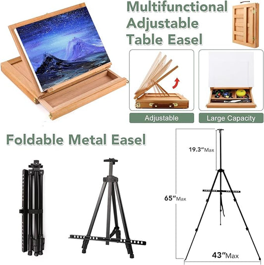 ESRICH 166 Pcs Painting Set, Painting Supplies with 96 Paint(Oil, Watercolor,Gouache & Acrylic Paint) Metal and Wooden Easels, Canvas, Paper Pads, 45 Paintbrushes etc. for Adults, Kids, Artists