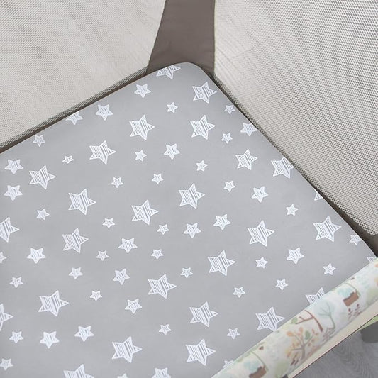 Pack and Play Sheets, 2 Pack Mini Crib Sheets, Stretchy Playard Fitted Sheet, Compatible with Graco Pack n Play, Soft and Breathable Material, Grey & Black