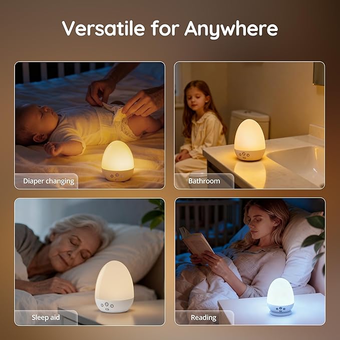JolyWell Night Light for Kids, Baby Night Light with Sound Machine, RGB Egg Night Light for Nursery, Stepless Dimming, Touch Control, Night Lamp for Kids Bedroom, Safe & Harmless, Eye-Caring