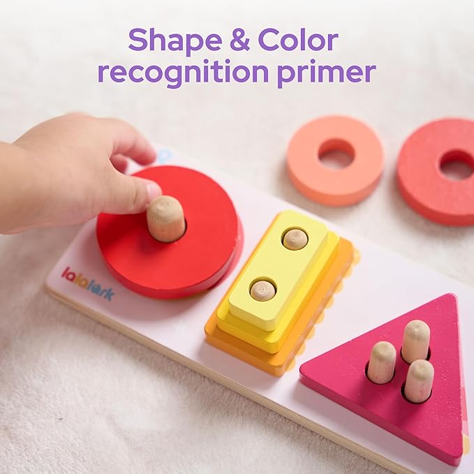 lalalark Montessori Toys for 1 2 3 Year Old Boy Girl, Wooden Sorting & Stacking Toys, Shape Sorter Baby Toy, Educational Sensory Toys for Kids, Wooden Blocks for Toddler 1-3, Christmas Birthday Gifts