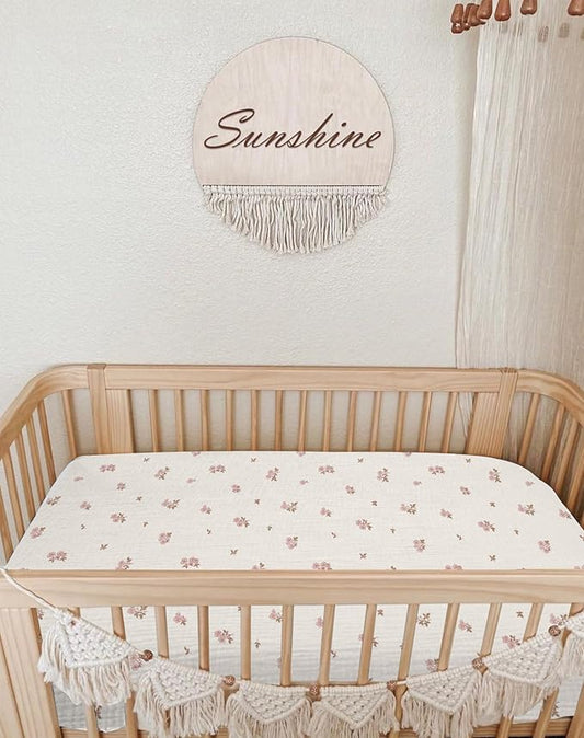 Mini Crib Sheets for Baby Boy Girl 2 Pack, Neutral Mini Crib Mattress Sheet 24" x 38", Muslin Nursery Bedding Soft and Breathable Comfort (Vintage Blossom & Pink)