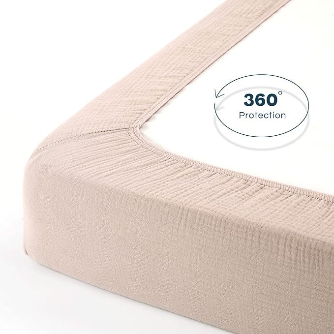GRSSDER Soft Muslin Crib Sheet 2 Pack, 100% Cotton Crib Sheets for Boys and Girls, Fit Standard Crib Mattresses 52" x 28" Safe and Snug, Natural/Taupe
