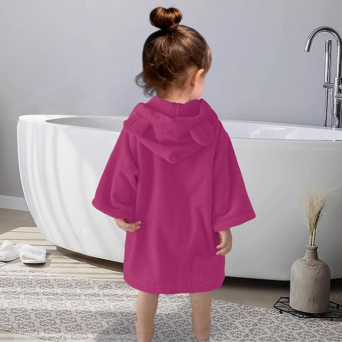 VOOVA & MOVAS Toddler Hooded Poncho Towel with Bear Ear, 0-3Years | 100% Cotton, Ultra-Soft & Absorbent | Gentle for Sensitive Skin, Bath, Pool & Beach Towel | Newborn, Rose Red