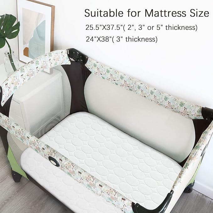 Pack and Play Sheets Fitted Quilted Waterproof Protector, 2 Pack Playard Mattress Pad Compatible with Graco Pack n Play, Mattress Cover fits for Baby Playpen Mattress, Mini Crib, Gray & White